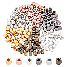 Brass Spacer Beads, Faceted, Column, Mixed Color, 3x3mm, Hole: 1.5mm; 6 colors, 30pcs/color, 180pcs/box