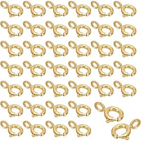 DICOSMETIC 40Pcs Spring Ring Clasps Brass Jewelry Clasp Real 14K Gold Plated Open Round Clasps Connectors with 1.6mm Loops for Necklace Bracelet DIY Jewelry Making, Hole: 1.6mm