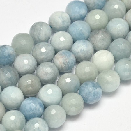 ARRICRAFT Faceted Round Grade AB Natural Aquamarine Bead Strands, 10mm, Hole: 1mm, about 39pcs/strand, 15.5 inches
