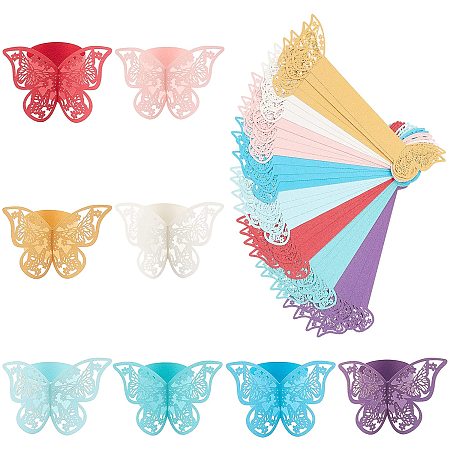 Pandahall Elite 64pcs 8 Colors Paper Napkin Rings 3D Butterfly Napkin Ring Holder Colorful Party Ornaments for Wedding Receptions, Dinner or Holiday Parties, Family Gatherings, 6 x 21.8cm