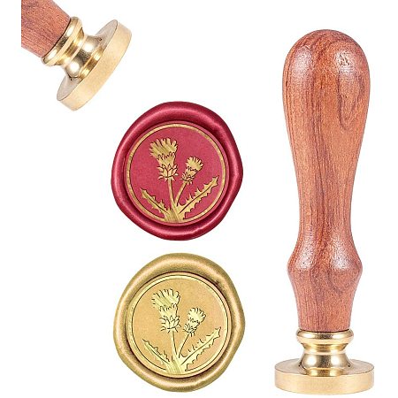 CRASPIRE Wax Seal Stamp, Wax Sealing Stamps Thistle Grass Vintage Wax Seal Stamp Retro Wood Stamp Removable Brass Seal Wood Handle for Wedding Invitations Embellishment Bottle Decoration Gift Packing