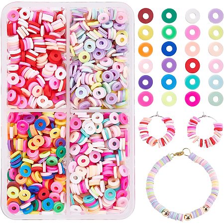 PandaHall Elite Heishi Clay Beads, About 3000pcs Vinyl Disc Beads 6mm Flat Round Assorted Color Polymer Beads for Hawaiian Earring Choker Anklet Bracelet Necklace Jewelry Making Summer Surfer