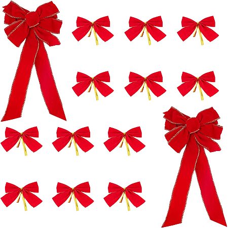 AHANDMAKER 14 Pcs Red Christmas Bows, 2 Styles Christmas Tree Topper Wreath Bow Red Satin Twist Tie Bow Pretied Ribbon Bows Garland Decorative Bow for DIY Xmas Home Outdoor Decor Packing Gift