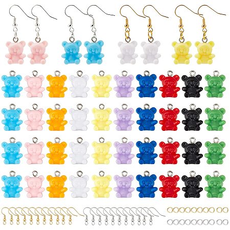 NBEADS 40 Pairs Bear Earring Making Kits, Contains 80 Pcs Bear Resin Charms, 160 Pcs Earring Hooks and 160 Pcs Jump Rings for Earring Making Jewelry, 10 Colors