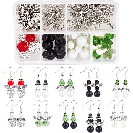 SUNNYCLUE 1 Box DIY 10 Pairs Christmas Themed Handcraft Snowman Earrings Making Kit Angel Wing Beads for Jewelry Making Czech Faceted Glass Bead Flower Shaped Glass Beads Flower Bead Caps Adult Women