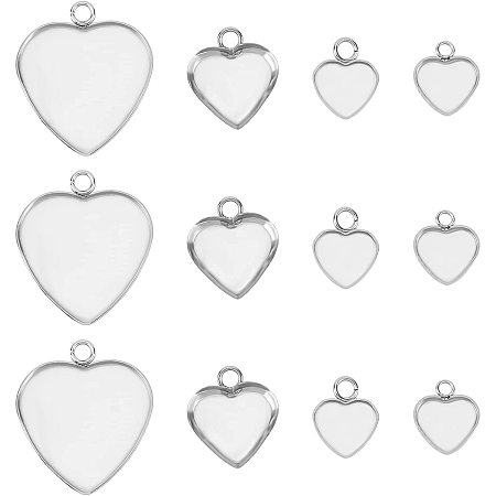 UNICRAFTALE About 120pcs 4 Sizes Heart Pendant Trays Stainless Steel Blank Bezel Hypoallergenic Tray Base Pendant for Jewelry Making DIY Findings Stainless Steel Color