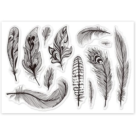 GLOBLELAND Feathers Silicone Clear Stamps Peacock Feather Transparent Stamp for Christmas Birthday Thanksgiving Cards Making DIY Scrapbooking Photo Album Decoration Paper Craft