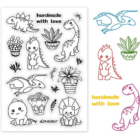 GLOBLELAND Dinosaur Clear Stamps Silicone Stamp for Card Making Decoration and DIY Scrapbooking
