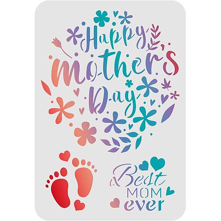 FINGERINSPIRE Happy Mother's Day Stencils 11.6x8.3 inch Flower Wreath Baby Foot Pattern Decoration Stencils Best Mom Ever Drawing Stencil for Painting on Wood, Floor, Wall, Fabric