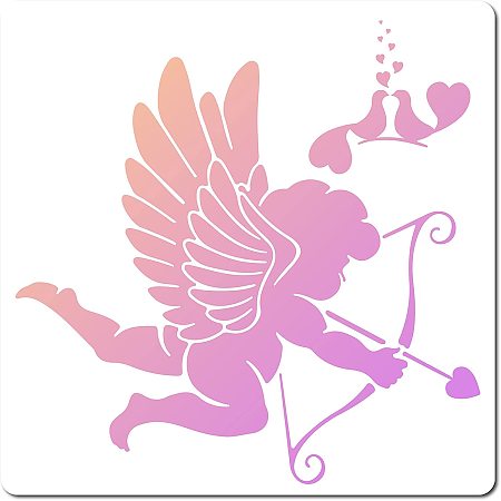 GORGECRAFT 11.8x11.8 Inch Angel Stencil Valentine's Day Cupid Pattern Templates Large Reusable Plastic Square Stencils Sign for Painting on Wood Wall Scrapbook Card Floor Tile Drawing DIY Crafts