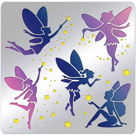 BENECREAT Fairy Metal Stencil, 6x6 inch Stainless Steel Elves Stars Painting Stencils Templates for Wood Burning, Pyrography, Scrapbooking, Embossing DIY Card