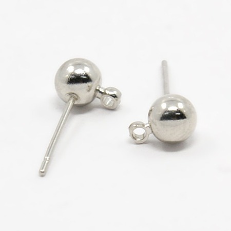 Honeyhandy Brass Ball Post Ear Studs, with Loop & 304 Stainless Steel Pins, Platinum, 15.2~15.7x5mm, Hole: 1mm, Pin: 0.7mm