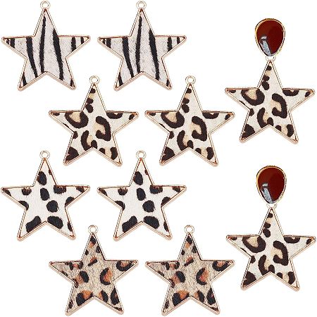 BENECREAT 8Pcs 4 Style Geometric Style Cow Print Pendants, Star Leopard Alloy Earring Pendant for Earring Necklace Jewelry Making, 1.44x1.38, 1.8mm Hole