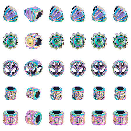 SUPERFINDINGS 30Pcs 5 Styles Rainbow Color Alloy European Beads 7.5~12mm Peace Sign Colorful Spacer Beads Loose Bead for Bracelet Necklace DIY Jewelry Making,Hole: 4.5~6mm