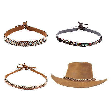 SUPERFINDINGS 3Pcs 3 Style Imitation Leather Southwestern Cowboy Hat Band, with Tassel Drop and Alloy Buckle, Overlay Hat Belt for Hat Accessories, Mixed Color, 1300~1400mm, 1pcs/style