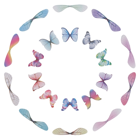 SUNNYCLUE 120Pcs 20 Styles Polyester Fabric Wings Crafts Decoration, for DIY Jewelry Crafts Earring Necklace Hair Clip Decoration, Dragonfly Wing & Butterfly, Mixed Color, 6pcs/style