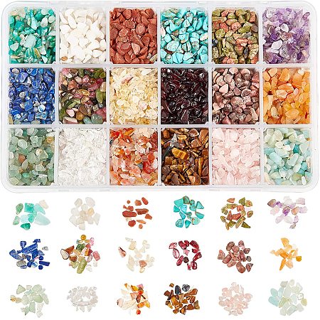 NBEADS 1 Box Gemstone Chips Beads, 18 Styles Undrilled Natural Irregular Shaped Nugget Loose Beads Energy Stone for Jewelry Making, 2-8mm