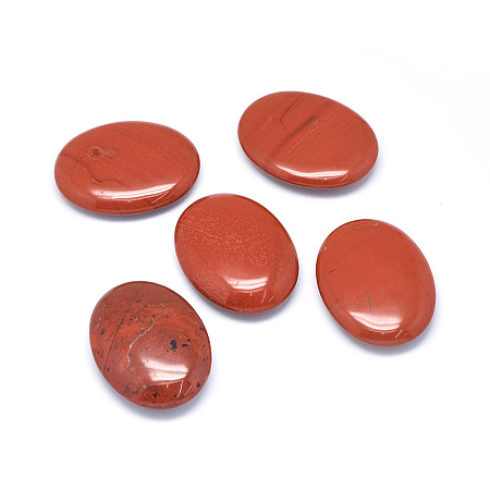 Honeyhandy Natural Red Jasper Beads, No Hole, Oval, 44~45x33~34x9~12mm