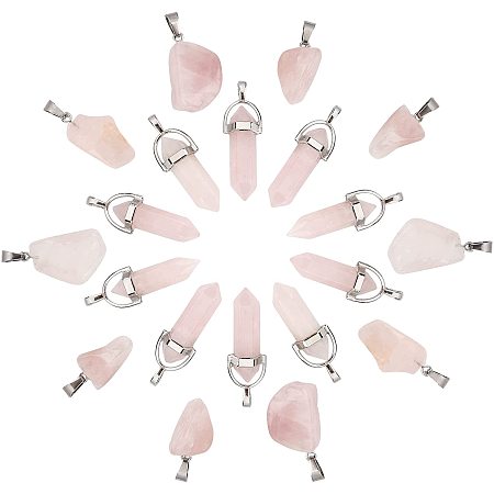 SUNNYCLUE 1 Box 20Pcs 2 Styles Rose Quartz Stone Pendants Bullet Gemstone Charms Irregular Nuggets Crystal Dangle Pendant for Women Adults DIY Earring Necklace Jewellery Making Supplies