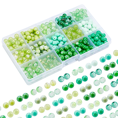PandaHall Elite 15 Color Green Glass Beads for Jewelry Making, 300pcs 8mm St Patrick Day Green Glass Beads Christmas Green Loose Beads Spacers for Spring Home Decor DIY Earring Necklace Bracelet Making