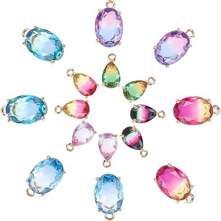 SUNNYCLUE 1 Box 16Pcs 2 Styles Crystal Teardrop Charms Transparent Oval Glass Pendants Rhinestone Jewellery Findings Dangle for Adults Women DIY Earring Necklace Jewelry Making