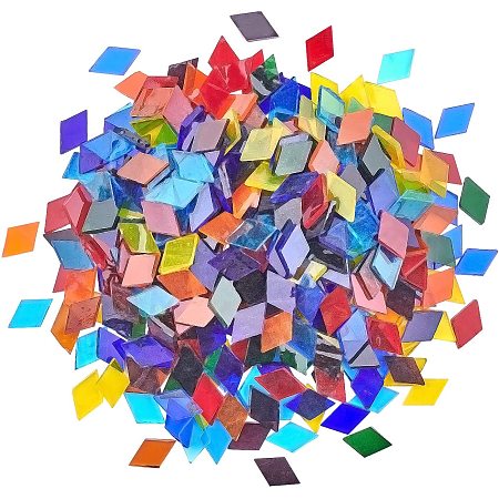 PandaHall Elite 1Lb Transparent Glass Mosaic Tiles Rhombus Stained Glass Pieces Mosaic for Plates, Photo Frames, Cups, Flowerpots Mosaic Projects Supply