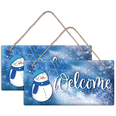Arricraft 2 Pcs Wood Hanging Door Sign Winter Snowman Hanging Christmas Decorative Cute Wood Welcome Sign Housewarming Gift for Home Front Door Wall Home Decoration 5.9x11.8in