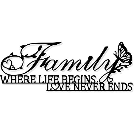 NBEADS Family Metal Wall Art Decor, Black Wall Hanging Decor Silhouette Wall Art Family Where Life Begins Love Never Ends Decor for Home Living Room Garden Wall Decoration, 4.4x11.8