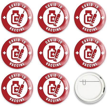 GLOBLELAND 9 Pcs Cartoon Vaccine Button Pins I Got Vaccinated Red and White for Men's/Women's Brooches or Doctors, Nurses, Hospitals, 2-1/4 Inch