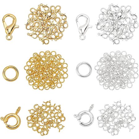 Pandahall Elite 3 Style Jewelry Making Clasps Kit, Jewelry Findings Set 60pcs Lobster Claw 60pcs Spring Ring Clasps and 60pcs Open Jump Rings for Jewelry Craft Making (Gold, Silver)