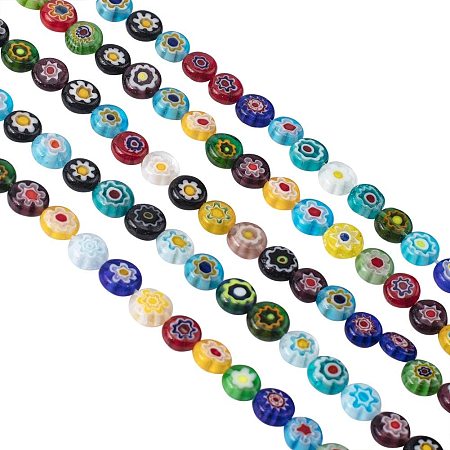 Pandahall Elite 10 Strands 8mm Millefiori Lampwork Glass Beads Flat Round Spacer Bead for Jewelry Making 14.1
