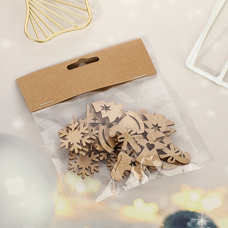 Honeyhandy Unfinished Wood Pendant Decorations, for Christmas Ornaments, Snowflake/Candy Cane/Angel, Mixed Shapes, 3x3cm