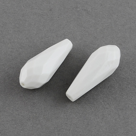 Honeyhandy Faceted Teardrop Acrylic Beads, White, 31x12mm, Hole: 2mm, about 200pcs/500g