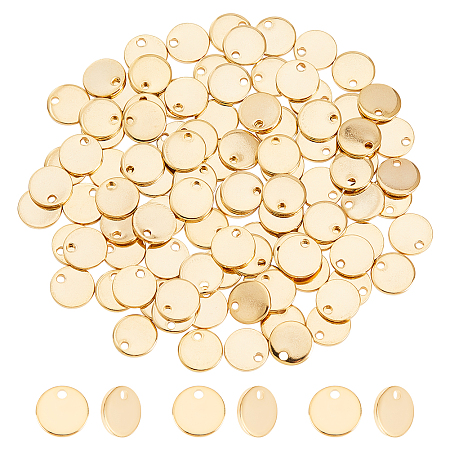DICOSMETIC 100Pcs Stamping Blank Tag Pendants Golden Flat Round Pendants 8mm Round Blank Name Tag Pendants Stainless Steel Engravable Charms Bulk for DIY Jewelry Making, Hole: 1.4mm