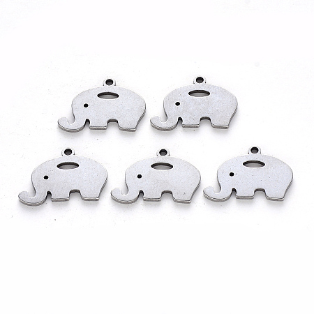 Honeyhandy 304 Stainless Steel Pendants, Laser Cut, Elephant, Stainless Steel Color, 12x17x1mm, Hole: 1.4mm