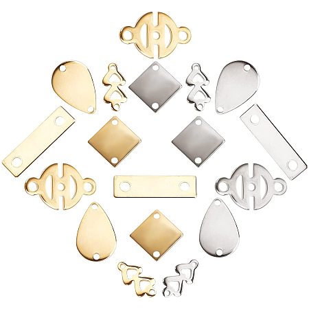 SUNNYCLUE 1 Box 60Pcs 10 Styles Stainless Steel Connector Charms Rectangle Teardrop Heart Rhombus Links Pendants Findings for Necklace Bracelet Jewelry Making, Golden & Stainless Steel Color