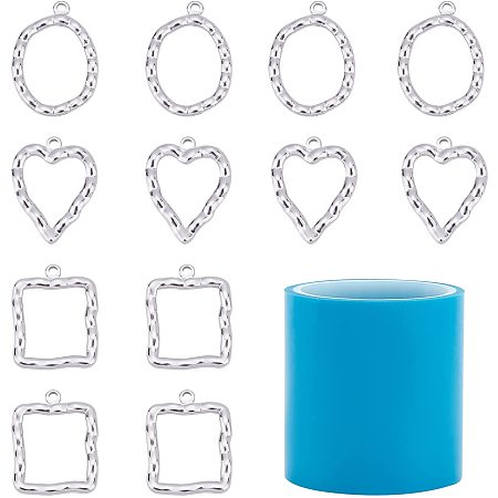 UNICRAFTALE 12pcs 3 Styles Heart & Square & Oval Open Back Bezel Pendants Stainless Steel Hollow Charms for DIY Resin Pressed Flower Jewelry Making,Stainless Steel Color