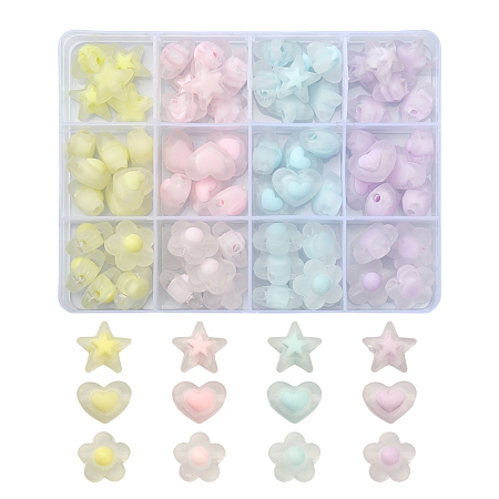 92Pcs 12 Style Transparent Acrylic Beads, Frosted, Bead in Bead, Flower & Star & Heart, Colorful, 13~16.5x16~17x9.5mm, Hole: 2.5~3mm