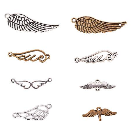 PandaHall Elite 40 pcs 8 Styles 3 Colors Tibetan Style Alloy Feather Angel Wings Charms Pendants Bird Wing Love Eagle Wing Metal Link for Bracelet Necklace Jewelry Making