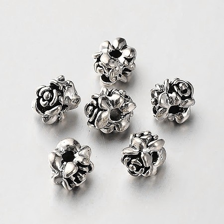 Honeyhandy Tibetan Style Alloy Flower Beads, Antique Silver, 7x6mm, Hole: 2mm