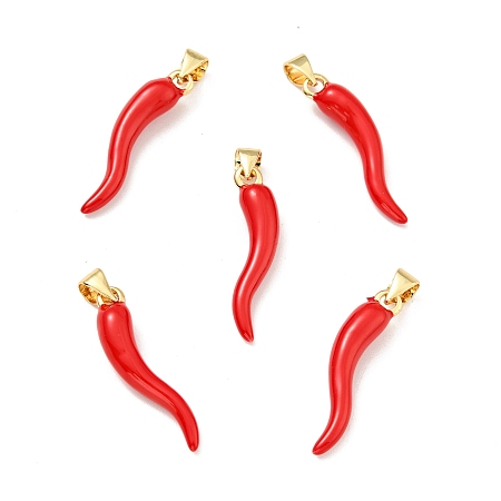 Honeyhandy Brass Enamel Pendants, Cadmium Free & Lead Free, Horn of Plenty/Italian Horn Cornicello Charms, Long-Lasting Plated, Real 18K Gold Plated, 26.5x6.5x5.5mm, Hole: 4x3.3mm