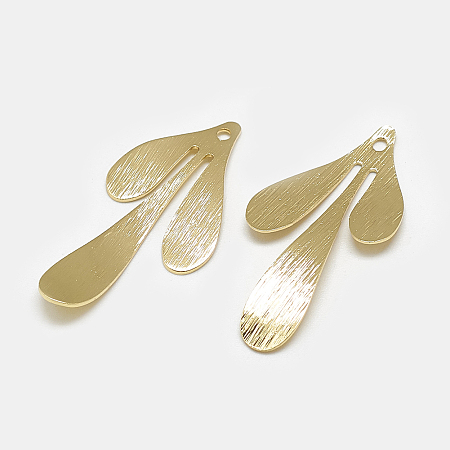 Honeyhandy Brass Pendants, Leaf, Real 18K Gold Plated, 35.5x17x1mm, Hole: 1mm