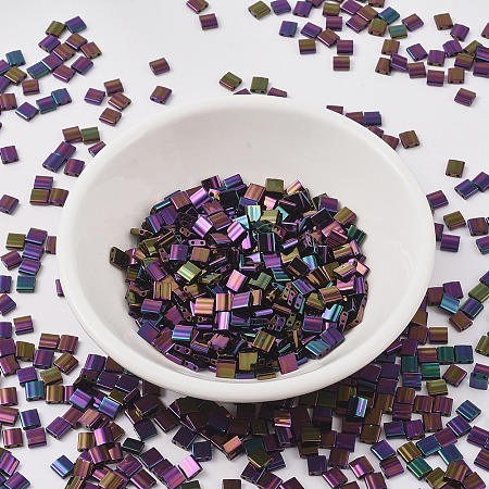 MIYUKI TILA Beads, Japanese Seed Beads, 2-Hole, (TL454) Metallic Dark Plum Iris, 5x5x1.9mm, Hole: 0.8mm; about 118pcs/10g
