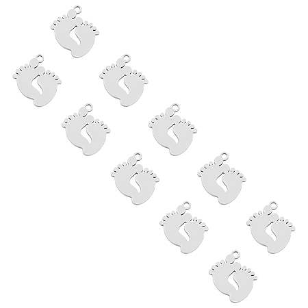 Unicraftale 201 Stainless Steel Laser Cut Pendants, Baby Feet, Stainless Steel Color, 18x16x1mm, Hole: 1.5mm, 20pcs/box