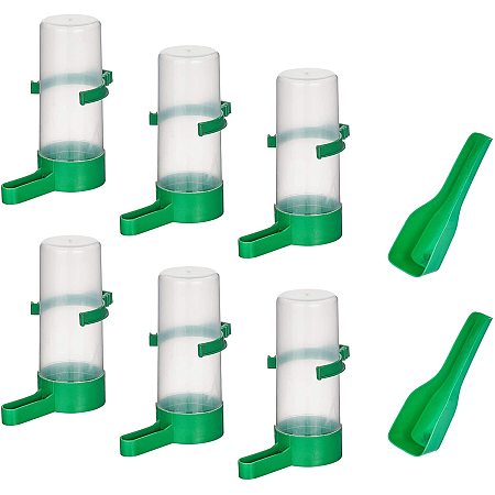 No Drip Small Animal Water Bottle and Plastic Pet Food Scoops, for Small Pet/Bunny/Ferret/Hamster/Guinea Pig/Rabbit, Green, 54~87.5x47.5~48x47x8~22.5x103mm; Capacity: 140ml