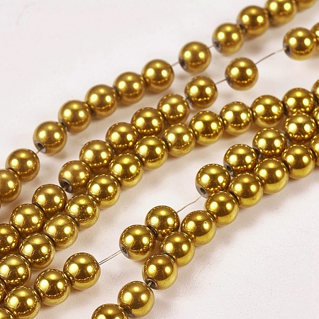 Arricraft Electroplate Non-magnetic Synthetic Hematite Beads Strands, Round, Grade AAAA, Golden Plated, 4mm, Hole: 1mm, about 100pcs/strand, 16 inches