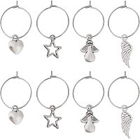 CHGCRAFT Small Silver Tone Charm Earring Hoops Angel Wing Hearts and Stars on Nickelfree Hoops