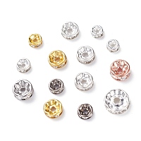 ARRICRAFT Brass Rhinestone Spacer Beads, Straight Flange, Rondelle, Mixed Color, 5~10x2.5~4mm, Hole: 1.4~2mm