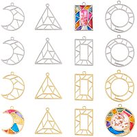 OLYCRAFT 32pcs Geometric Open Bezel Pendant 4 Styles Partially Open Back Bezel Partially Hollow Out Charm with 1 Roll Seamless Paper Tape -Platinum and Golden