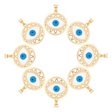 Arricraft Brass Pendants, with Enamel, Flat Round with Evil Eye, Real 18K Gold Plated, 21x19x4mm, Hole: 3x4mm, 8pcs/box